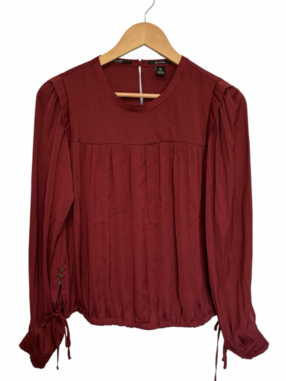 Scotch & Soda Les filles Women's Long-Sleeve Tie-Hem satin Blouse - Burgundy